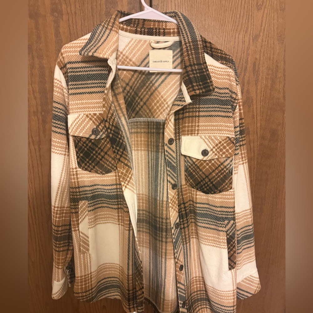 Thread & Supply Tan and Cream Checkered Jacket